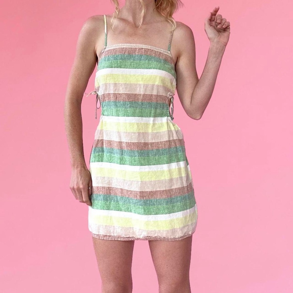 Striped Pastel Sundress with Side Tie - Unbranded